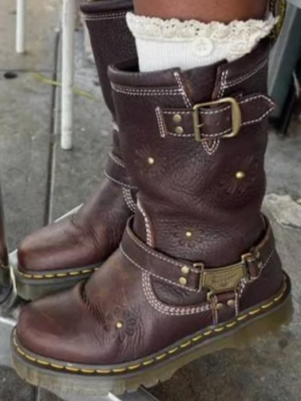 DR. MARTENS Anistone Hi FLOWER 🌺 Harness Biker Boots MSRP$340 ~ Limited Edition - Picture 15 of 16